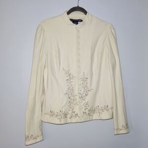 RALPH LAUREN SPORT Embroidered Cream Button Up Jacket‎ Cotton